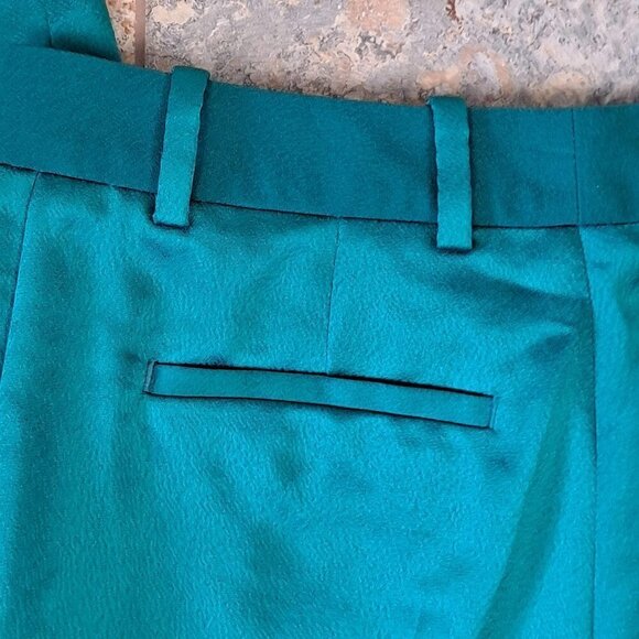 The Kooples Size XS Emerald Satin Cropped Pants Straight Leg Front Pockets NWT - Picture 10 of 15
